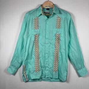 GuayaBera Mens Button Up Shirt Long Sleeve Cotton sz M Casual Preppy Traditional